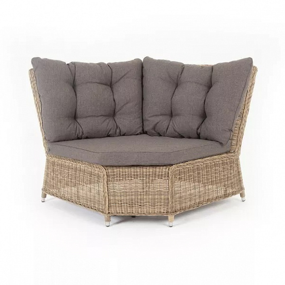 Модуль диванный угловой Бергамо 4SIS из искусственного ротанга, цвет соломенный с подушками фото 1