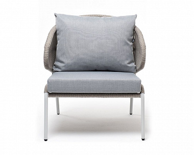 Кресло плетеное Милан 4SIS из роупа, каркас алюминий светло-серый (RAL7035) шагрень, роуп серый меланж круглый, ткань светло-серая