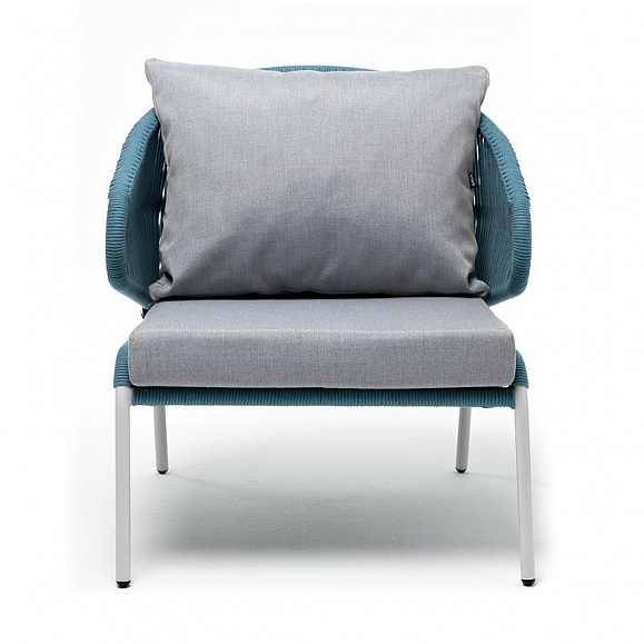 Кресло плетеное Милан 4SIS из роупа, каркас алюминий светло-серый (RAL7035) шагрень, роуп бирюзовый круглый, ткань светло-серая фото 3