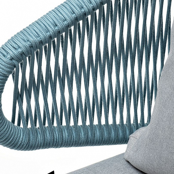 Кресло плетеное Милан 4SIS из роупа, каркас алюминий светло-серый (RAL7035) шагрень, роуп бирюзовый круглый, ткань светло-серая фото 6