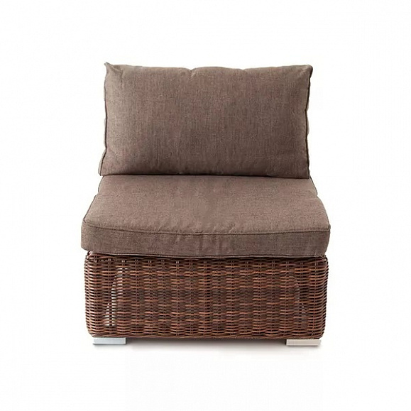 Модуль диванный прямой Лунго 4SIS из искусственного ротанга, цвет коричневый с подушками фото 2