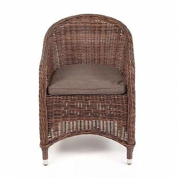 Плетеное кресло Равенна 4SIS из искусственного ротанга, цвет коричневый с серой подушкой фото 2