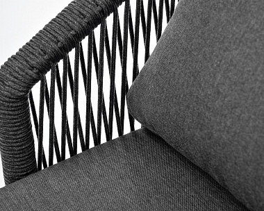 Кресло плетеное Верона 4SIS из роупа, каркас алюминий темно-серый (RAL7024) шагрень, роуп темно-серый круглый, ткань темно-серая