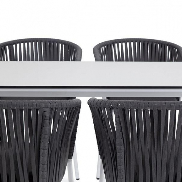 Обеденная группа Малага 4SIS на 4 персоны со стульями "Бордо", каркас белый, роуп серый фото 2