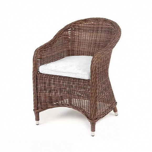 Плетеное кресло Равенна 4SIS из искусственного ротанга, цвет коричневый с белой подушкой фото 1