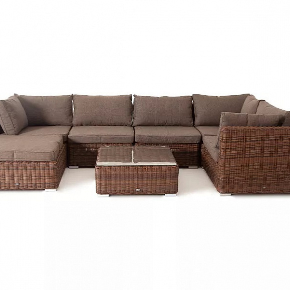 Модуль диванный прямой Лунго 4SIS из искусственного ротанга, цвет коричневый с подушками фото 4