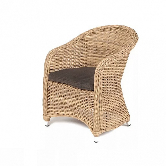 Плетеное кресло Равенна 4SIS из искусственного ротанга, цвет соломенный с темно-серой подушкой фото 1