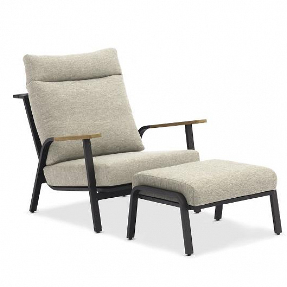 Кресло Malmo Brafritid с пуфом, антрацит/светло-серый, алюминий/тик фото 1