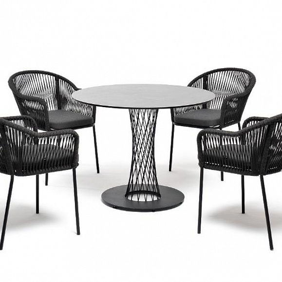 Обеденная группа Лион 4SIS на 4 персоны со стульями "Лион" темно-серый, круглый стол "серый гранит" фото 1