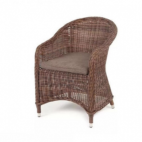 Плетеное кресло Равенна 4SIS из искусственного ротанга, цвет коричневый с серой подушкой фото 1