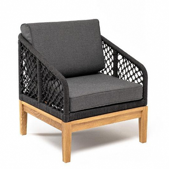 Кресло Канны 4SIS из роупа (веревки) узелкового плетения, основание дуб, цвет темно-серый фото 2
