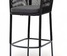 Стул Марсель 4SIS барный плетеный из роупа, каркас из стали темно-серый (RAL7024) муар, роуп темно-серый круглый, ткань темно-серая 27