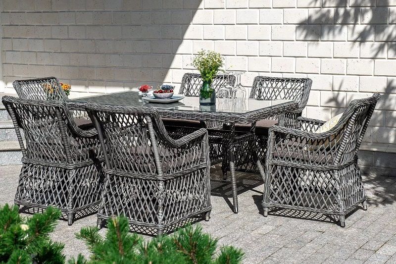 Плетеная обеденная группа Латте-160 L 4SIS из искусственного ротанга, цвет графит фото 7