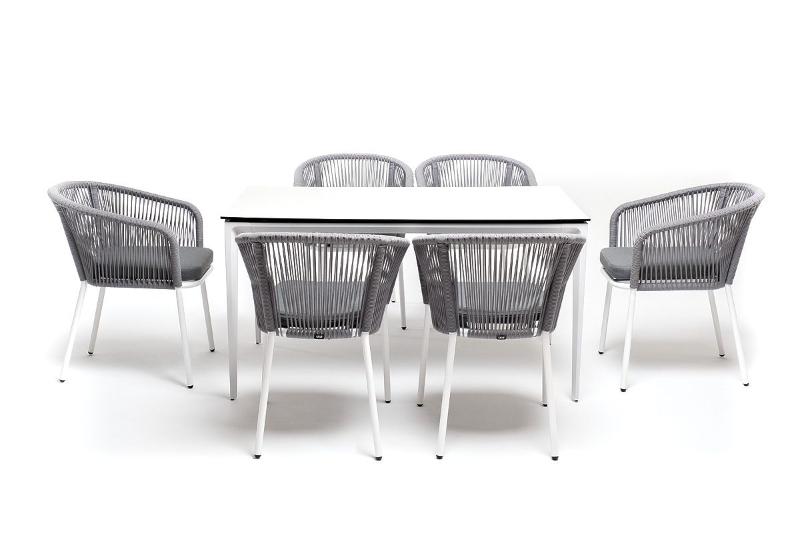Обеденная группа Малага 4SIS на 6 персон со стульями "Марсель", каркас белый, роуп светло-серый фото 5