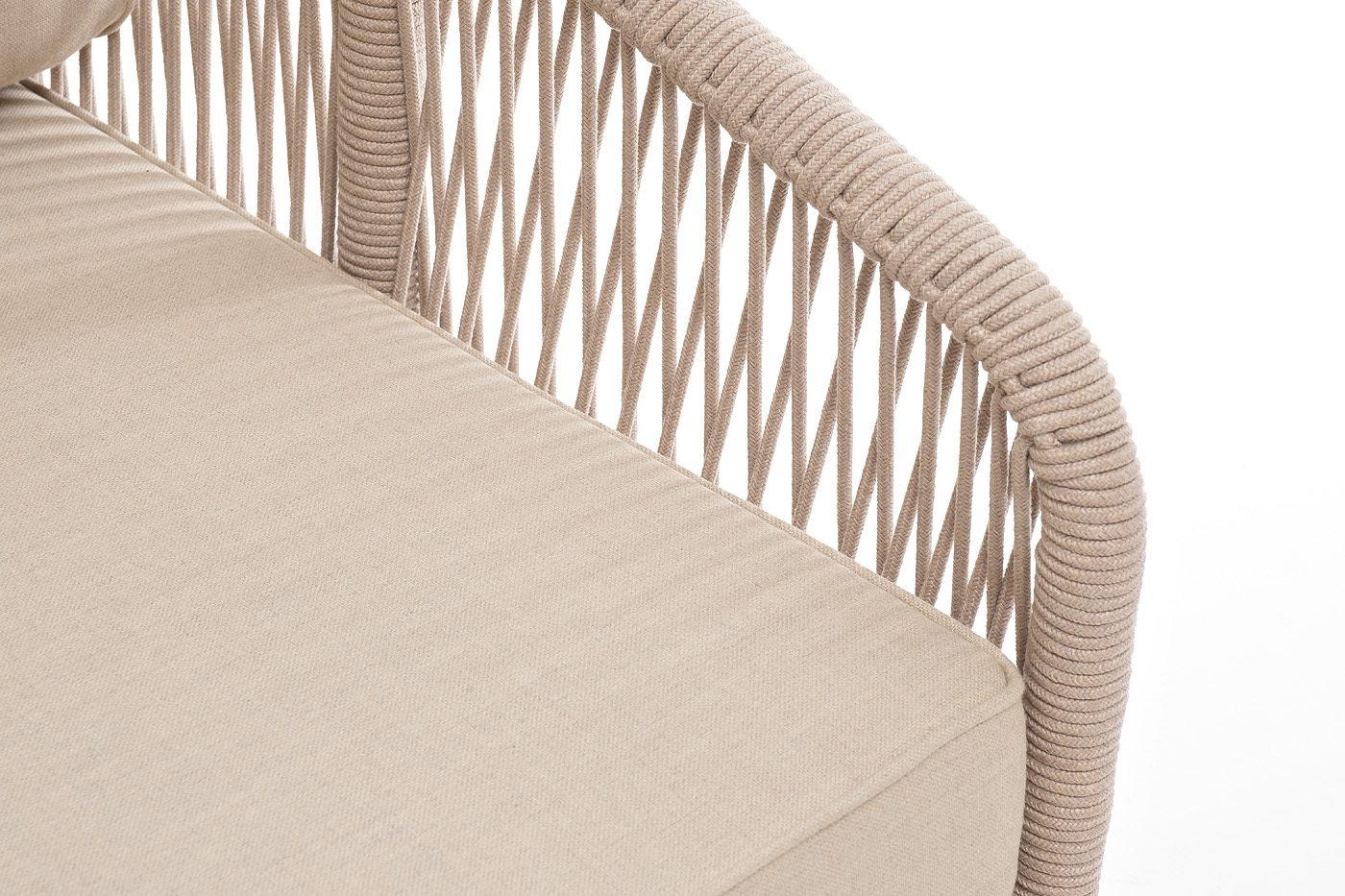Канны левый модуль плетеный из роупа, каркас алюминий белый муар, роуп бежевый круглый, ткань бежевая 15052 фото 4