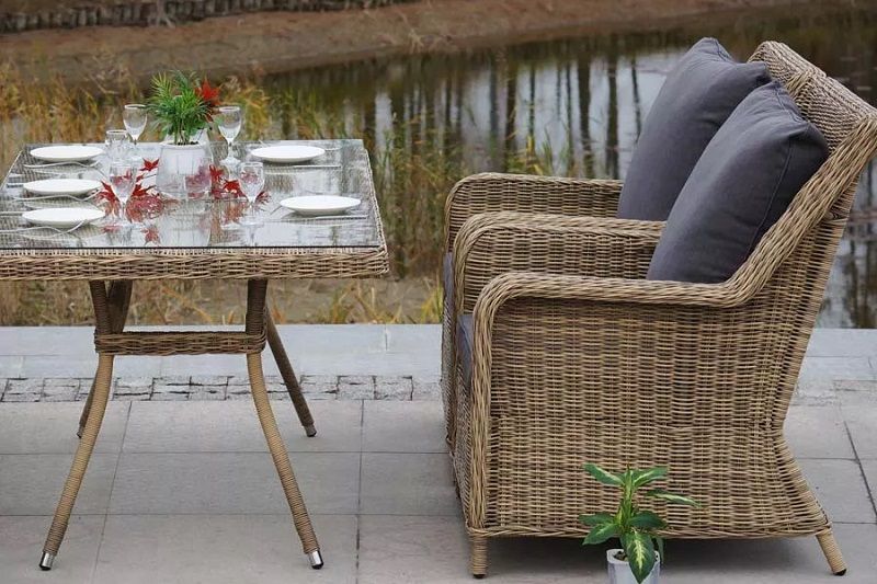 Обеденная группа Гляссе 4SIS из искусственного ротанга, цвет соломенный фото 6