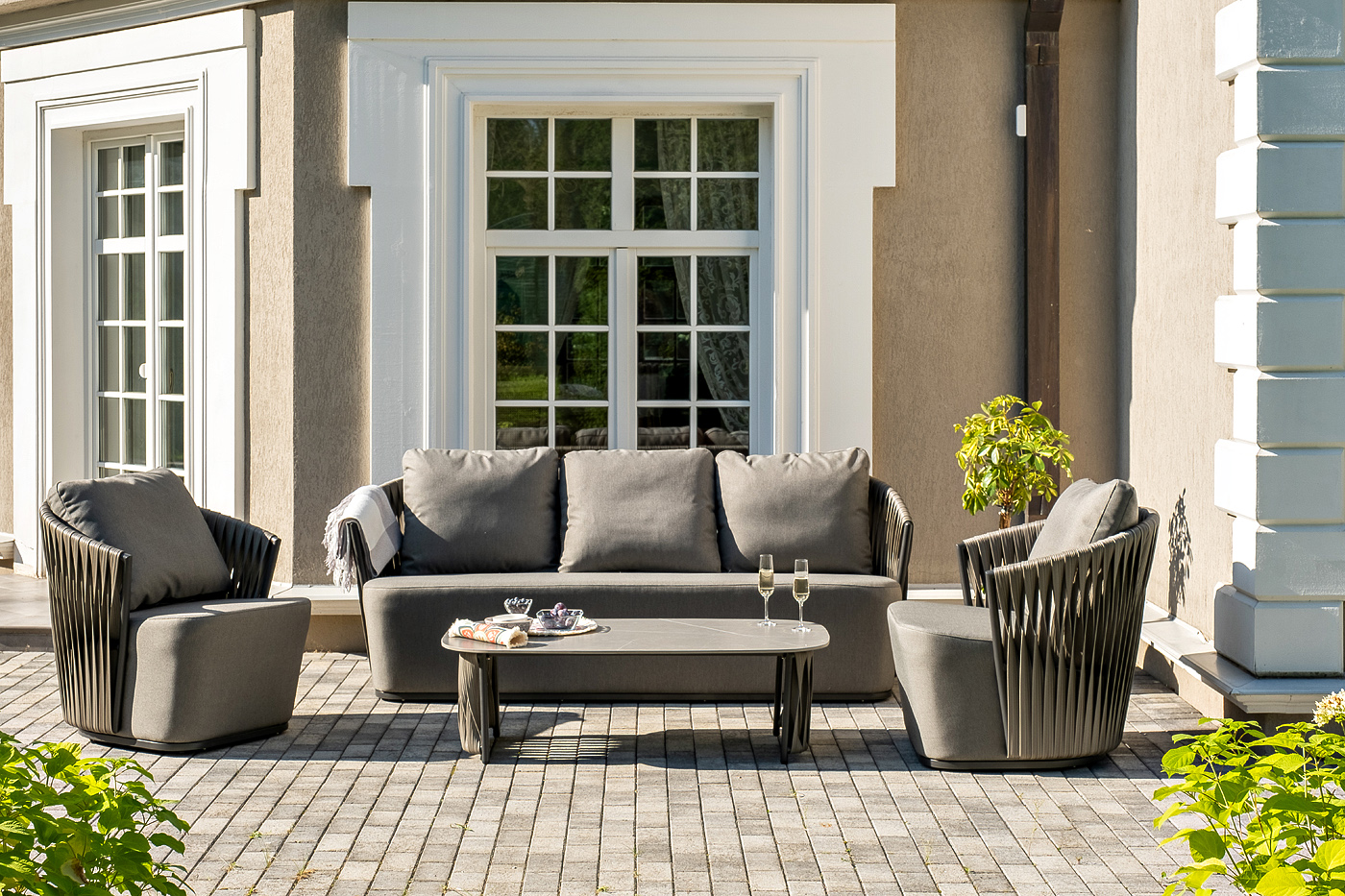 Флоренция лаунж-зона из искусственного ротанга, цвет графит фото 1