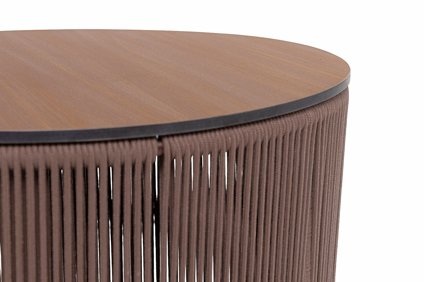 Авиньон журнальный стол из HPL круглый Ø70 H55, каркас из алюминия коричневый (RAL8016) муар, цвет дуб, роуп коричневый круглый фото 3