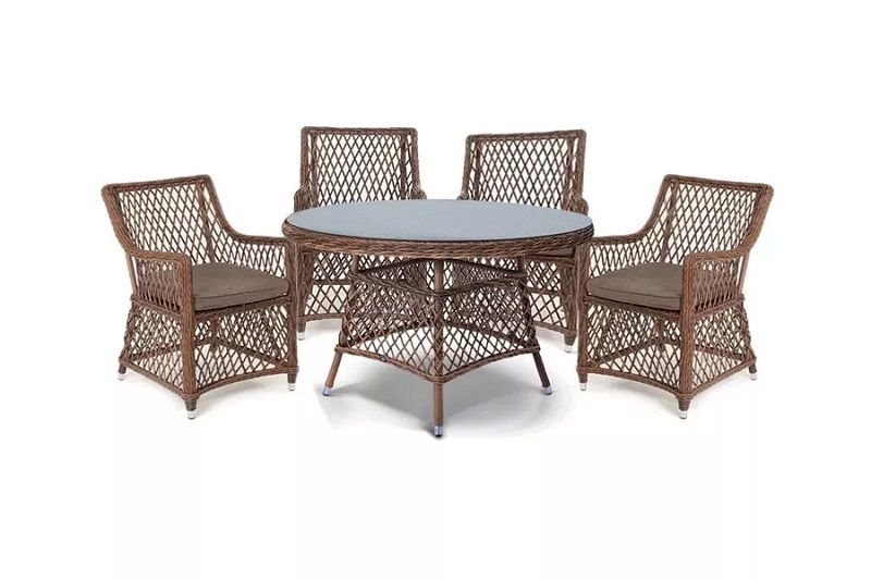 Обеденная группа Эспрессо-120 L 4SIS из искусственного ротанга, цвет коричневый фото 1