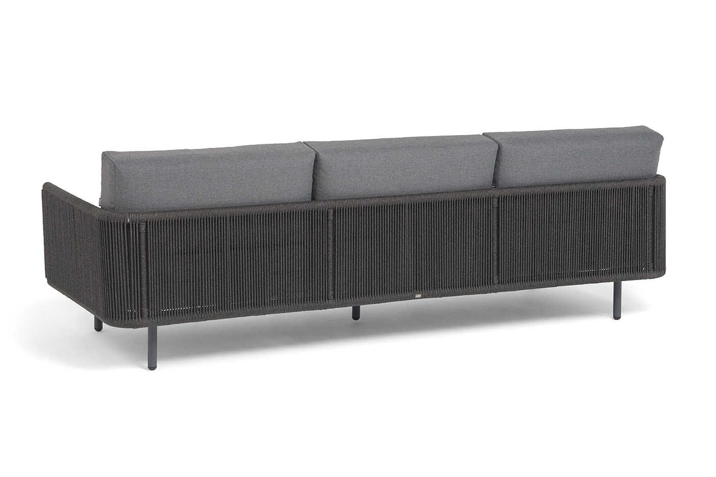 Джелло диван 3-местный плетеный из роупа, каркас алюминий темно-серый (RAL7024) муар, роуп темно-серый круглый, ткань темно-серая 027 фото 5