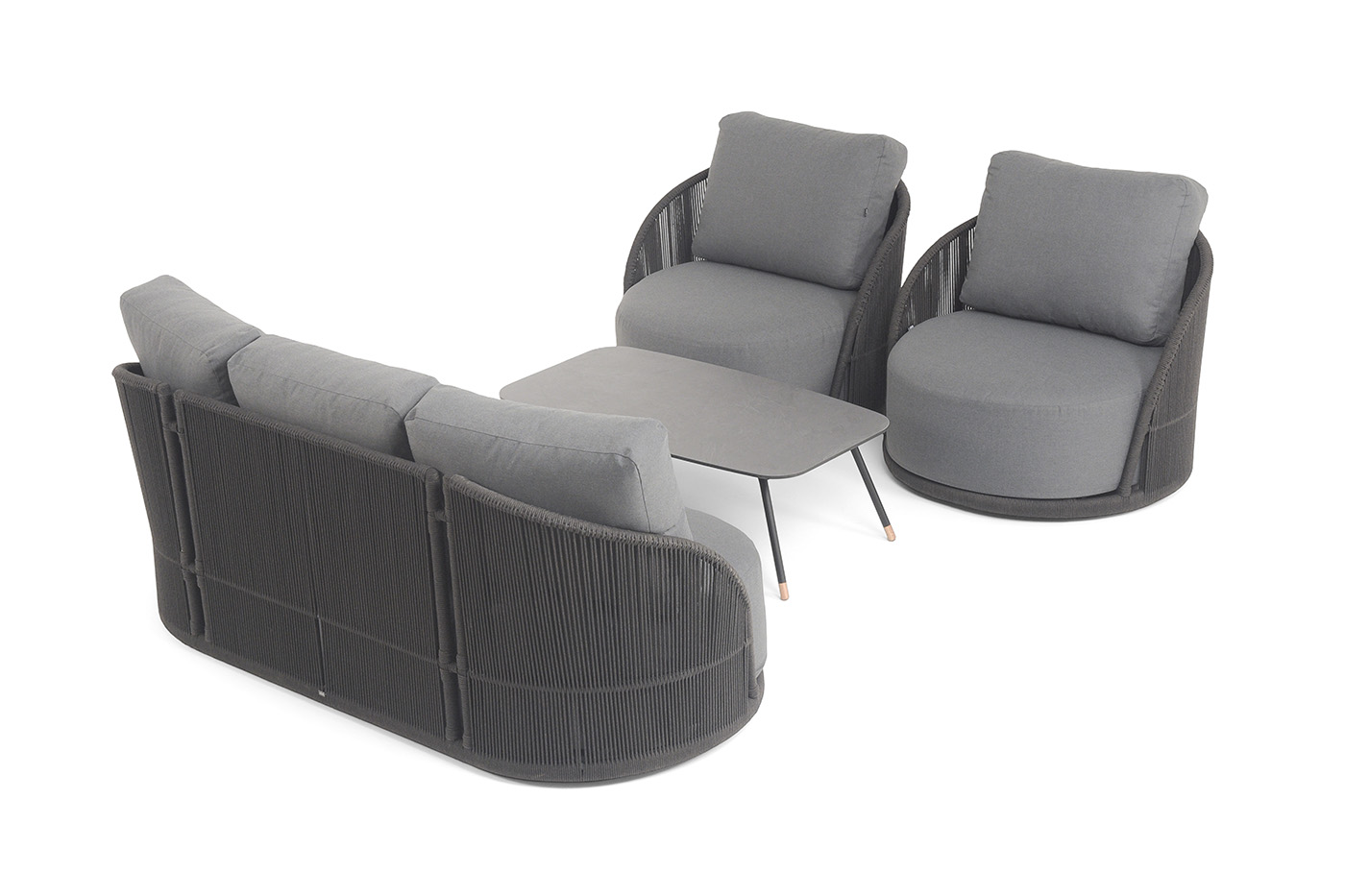 Монтелла лаунж-зона 5-местная плетеная из роупа (веревки), каркас алюминиевый темно-серый, роуп темно-серый фото 7