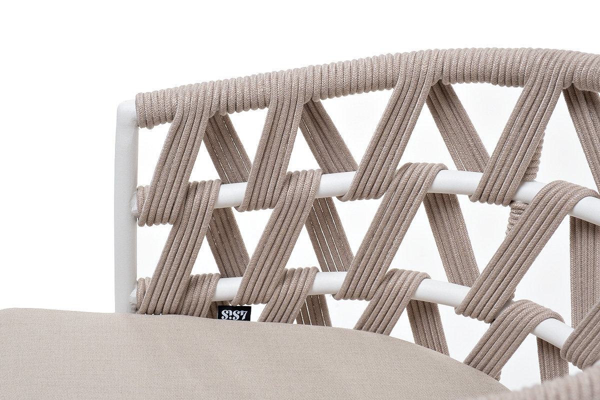 Диего стул плетеный из роупа, каркас из стали белый муар, роуп бежевый круглый, ткань бежевая 15052 фото 4