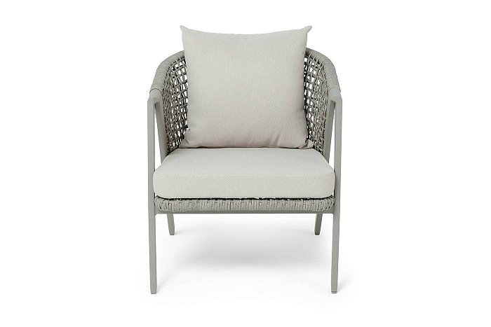 Кресло Амстердам 4SIS плетеное из роупа, каркас алюминий, роуп серый круглый, ткань бежевая фото 2