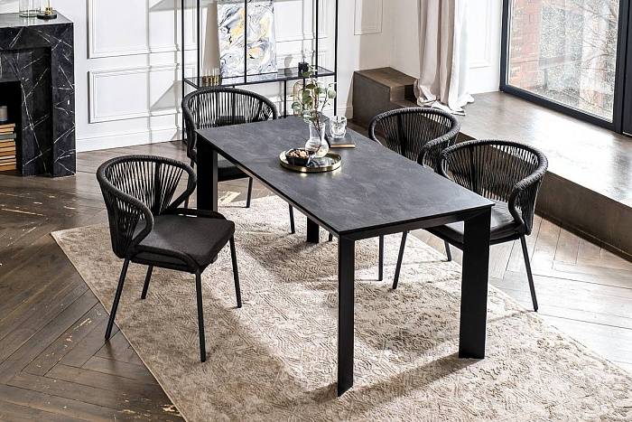 Обеденная Венето 4SIS группа на 4 персоны со стульями Милан, каркас темно-серый, роуп темно-серый фото 1