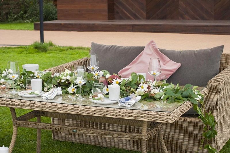 Обеденная группа Аффогато 4SIS из искусственного ротанга, цвет соломенный фото 2