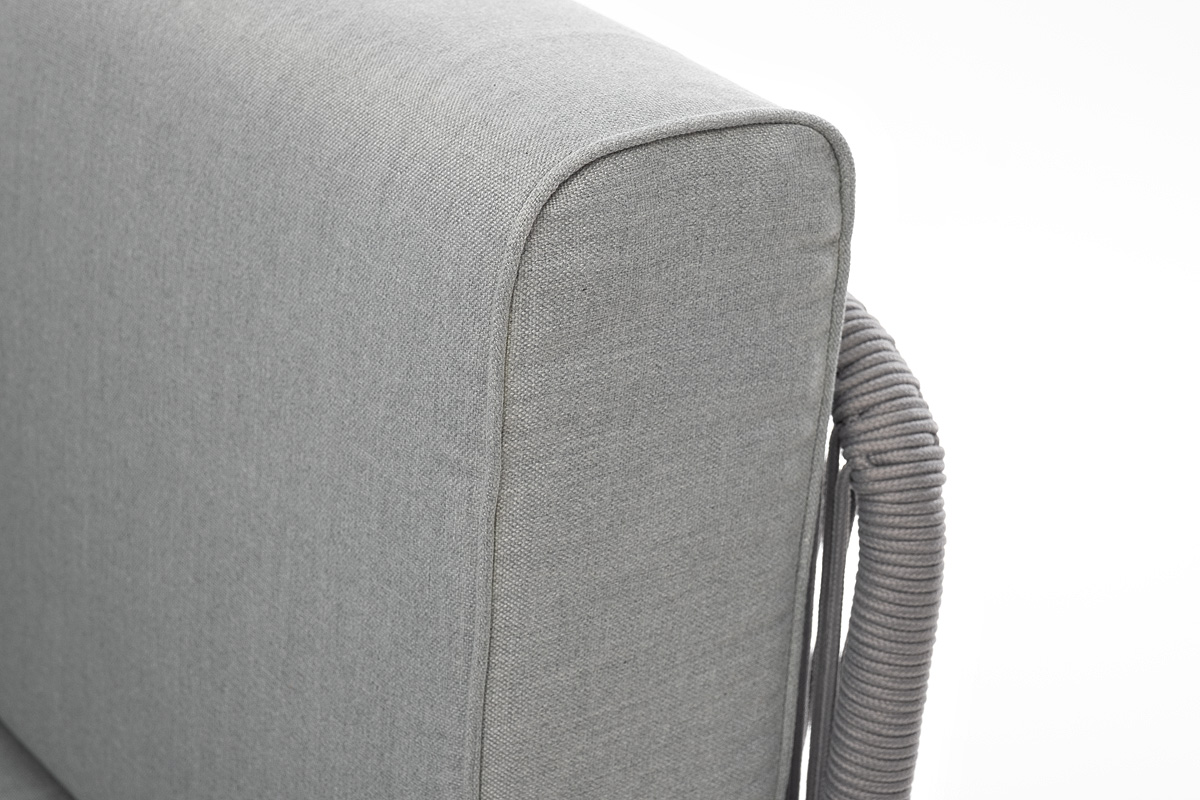 Канны угловой модуль плетеный из роупа, каркас алюминий белый муар, роуп светло-серый круглый, ткань светло-серая фото 4