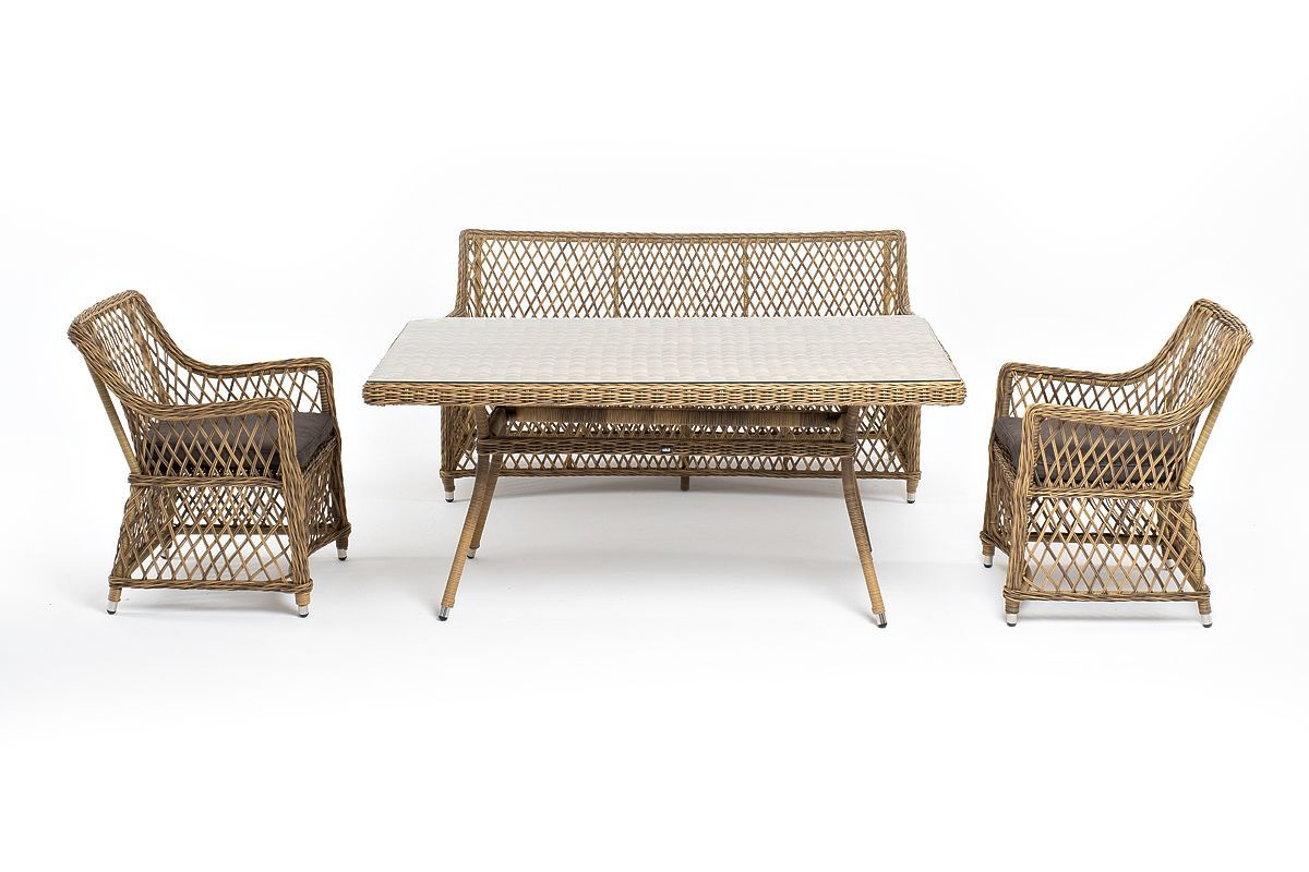 Плетеная обеденная группа Катания 4SIS из искусственного ротанга, цвет соломенный фото 4