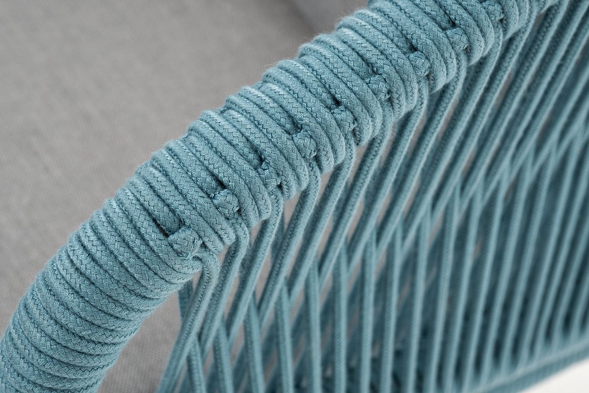Диван двухместный Милан 4SIS из роупа (веревки), каркас алюминий светло-серый (RAL7035) шагрень, роуп бирюзовый круглый, ткань светло-серая фото 6