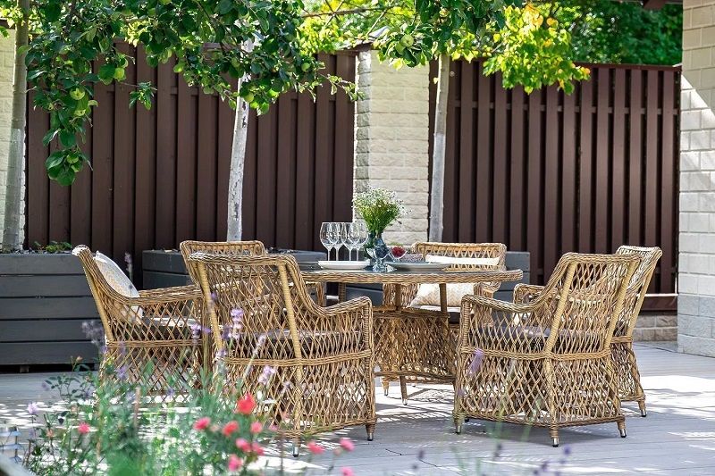 Обеденная группа Эспрессо-150 L 4SIS из искусственного ротанга, цвет соломенный фото 4
