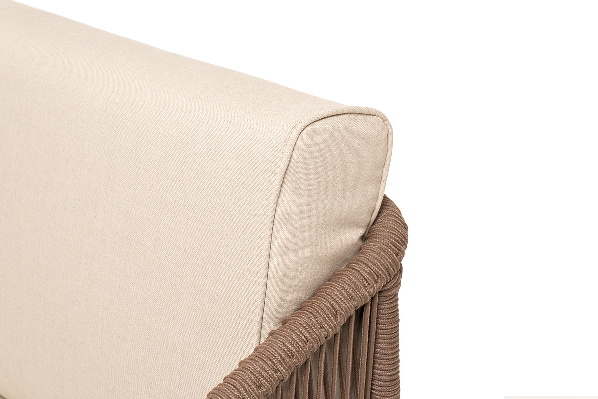 Канны лаунж-зона 4-местная из роупа со столом Гранада (серый гранит), основание дуб, роуп коричневый, ткань бежевая фото 7