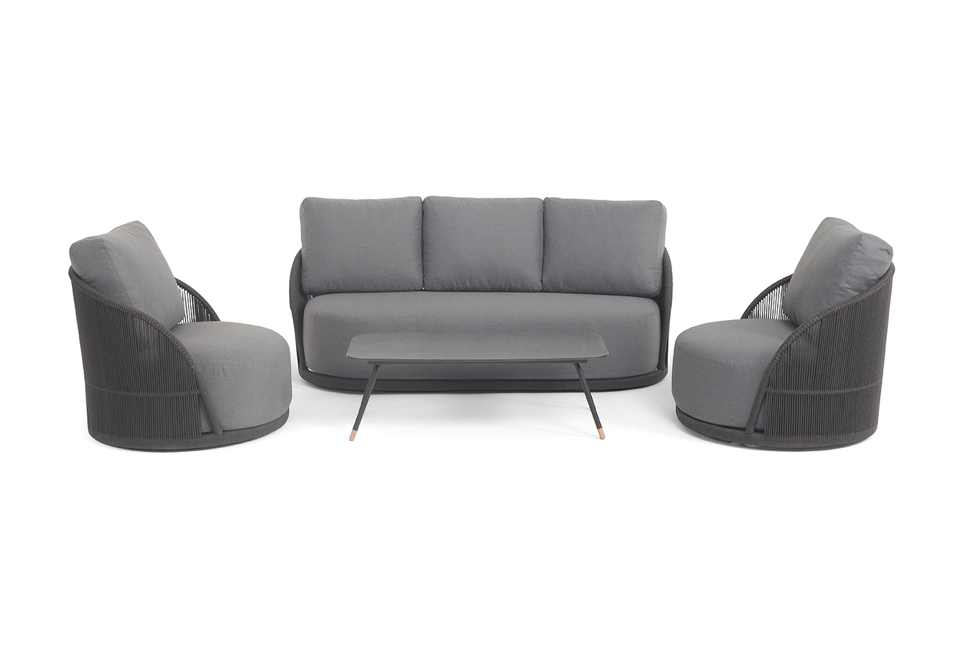 Монтелла лаунж-зона 5-местная плетеная из роупа (веревки), каркас алюминиевый темно-серый, роуп темно-серый фото 1