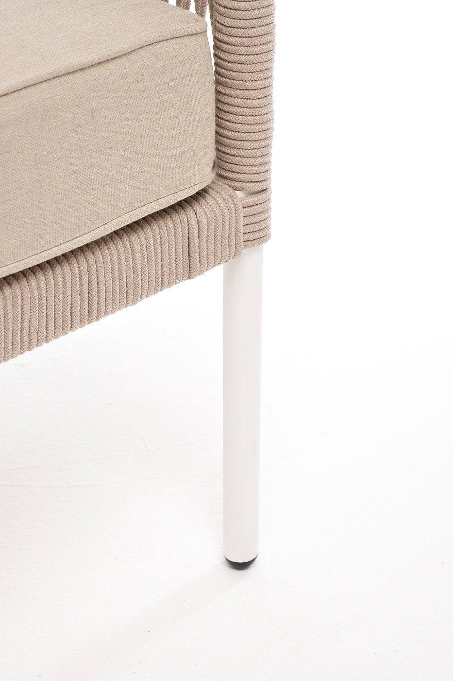 Канны левый модуль плетеный из роупа, каркас алюминий белый муар, роуп бежевый круглый, ткань бежевая 15052 фото 7