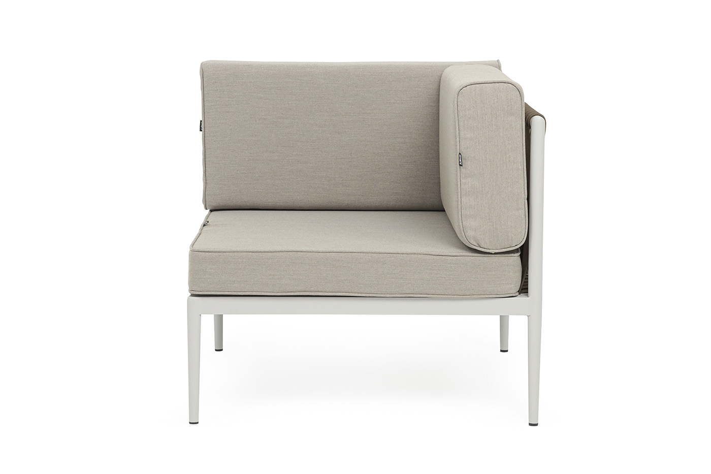 Касабланка угловой модуль плетеный из роупа, каркас алюминий светло-серый (RAL7035) муар, роуп серо-коричневый 23мм, ткань бежевая 15052 фото 2