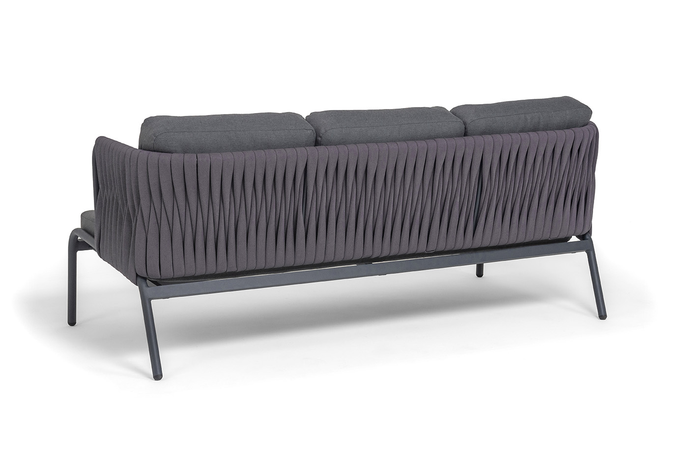 Ронда диван 3-местный плетеный из роупа, каркас алюминий темно-серый (RAL7024) муар, роуп серый 40 мм tex, ткань темно-серая 027 фото 5