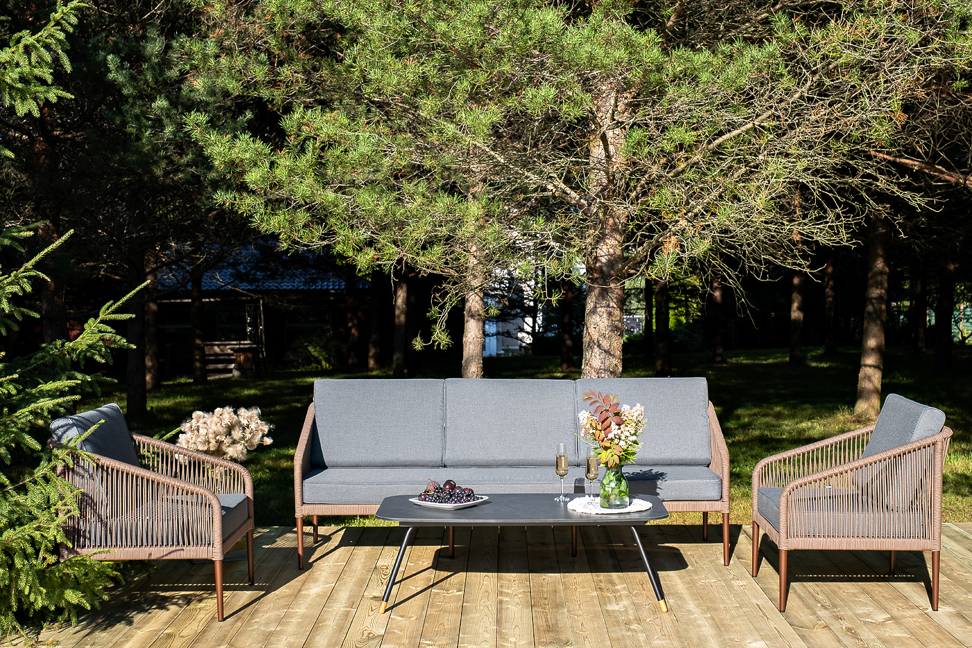 Канны лаунж-зона 5-местная плетеная из роупа (веревки), роуп коричневый фото 2