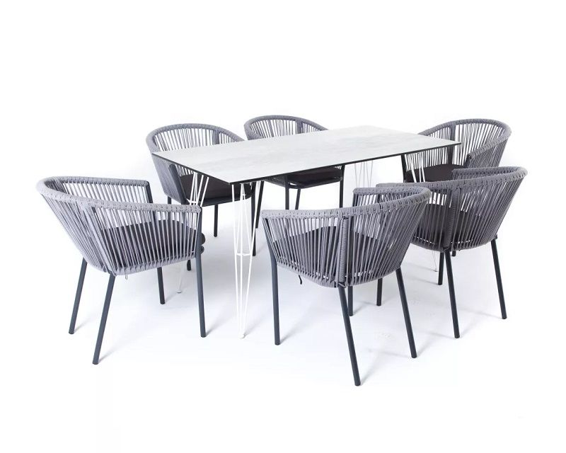 Обеденная группа Милан 4SIS из роупа (веревки), цвет светло-серый с темным каркасом фото 2