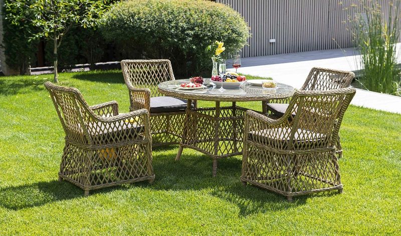 Обеденная группа Доппио 4SIS из искусственного ротанга, цвет соломенный фото 3