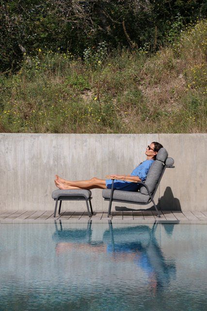 Кресло Malmo Brafritid с пуфом, антрацит/светло-серый, алюминий/тик фото 6