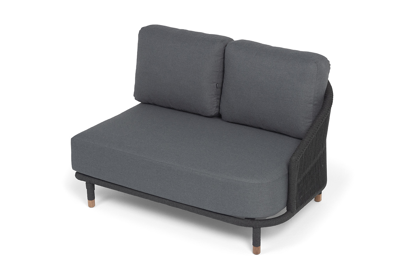 Верона левый модуль плетеный из роупа, каркас алюминий темно-серый (RAL7024) муар, роуп темно-серый круглый, ткань темно-серая 027, L131х89 фото 4