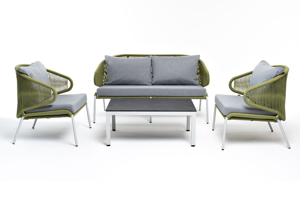 Лаунж-зона Милан 4SIS 4-местная плетеная из роупа (веревки), каркас алюминиевый светло-серый, роуп салатовый меланж фото 2