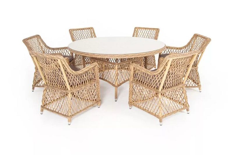 Обеденная группа Эспрессо-150 L 4SIS из искусственного ротанга, цвет соломенный фото 1