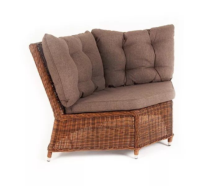 Модуль диванный угловой Бергамо 4SIS из искусственного ротанга, цвет коричневый с подушками фото 4