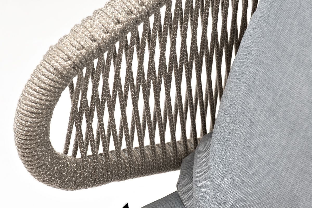 Кресло плетеное Милан 4SIS из роупа, каркас алюминий светло-серый (RAL7035) шагрень, роуп серый меланж круглый, ткань светло-серая фото 5