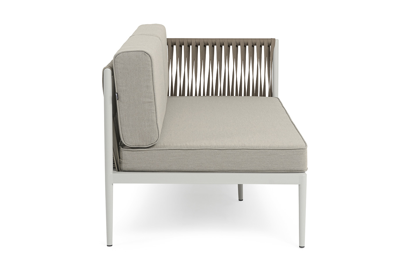 Касабланка левый модуль плетеный из роупа, каркас алюминий светло-серый (RAL7035) муар, роуп серо-коричневый 23мм, ткань бежевая 15052 фото 4