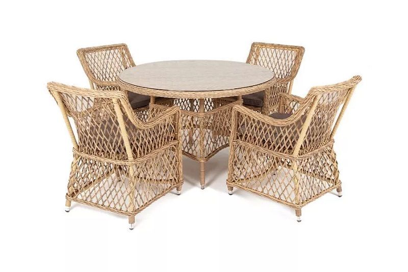 Обеденная группа Доппио 4SIS из искусственного ротанга, цвет соломенный фото 1