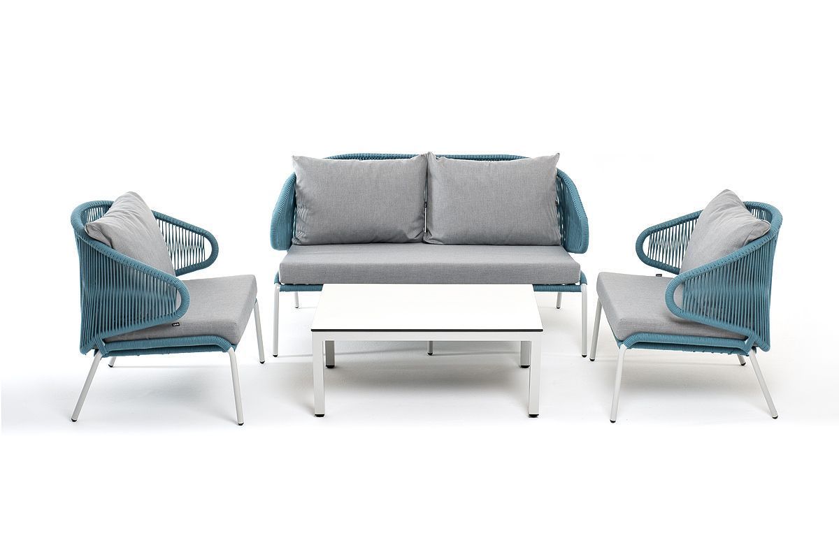 Лаунж-зона Милан 4SIS 4-местная плетеная из роупа (веревки), каркас алюминиевый светло-серый, роуп бирюзовый фото 2
